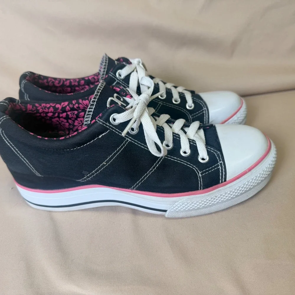Op Ocean Pacific Starlett Vintage Y2K Black Pink Canvas Platform Sneakers 9.5
